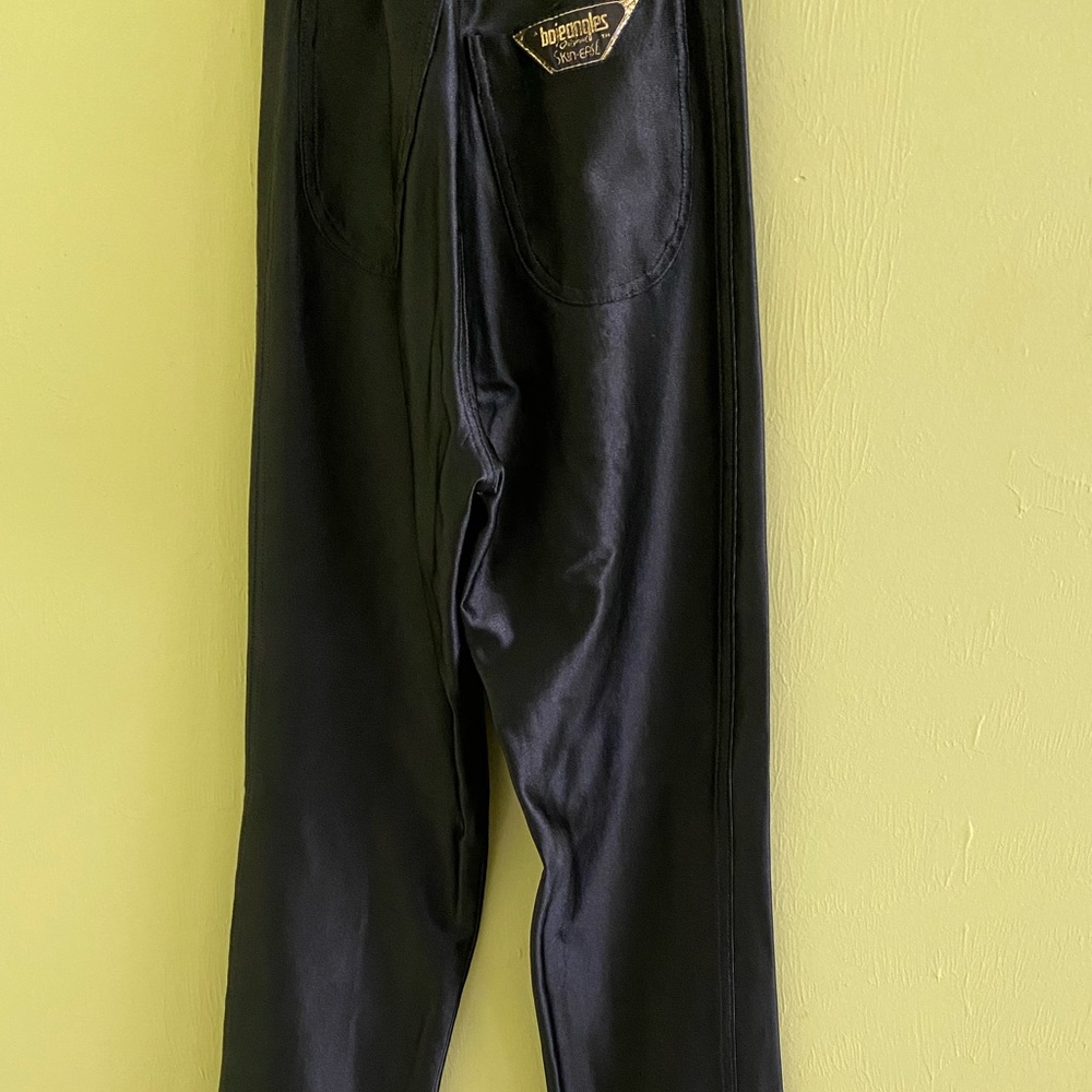90s RARE DBA Bojangles Black Satin Skinny Leg Disco Pants
